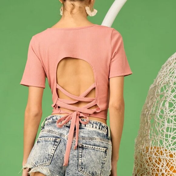 ✨NWT BiBi Rib Knit with Back Cross and Tied Detailed Top - Picture 13 of 16